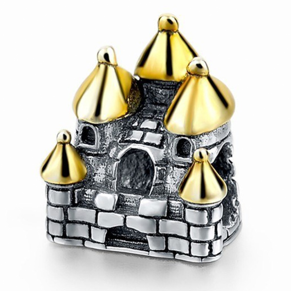 100% 925 Silver & Gold Castle House Bracelet Charm Bead